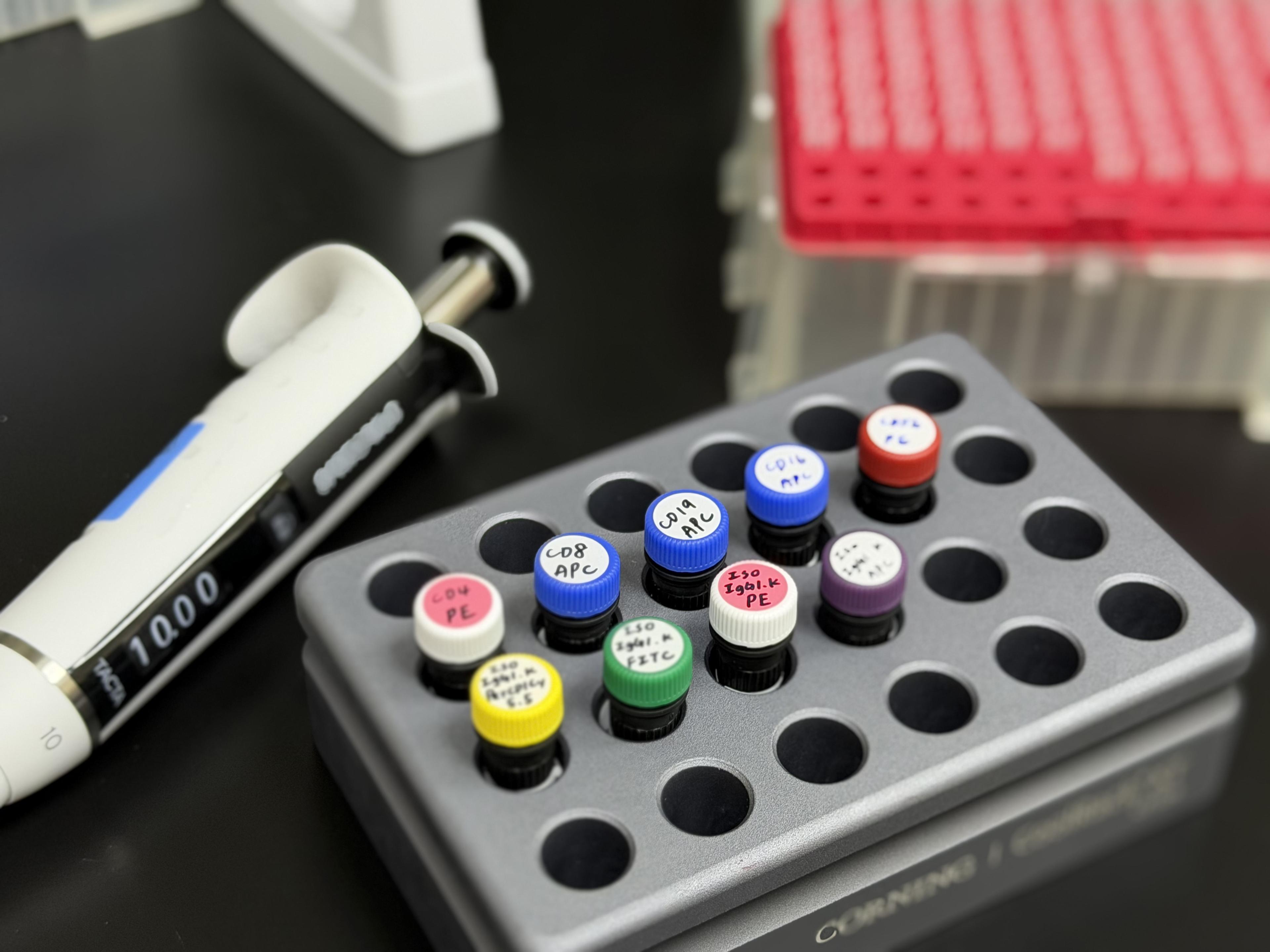 Test tubes and pipette in a cell testing laboratory